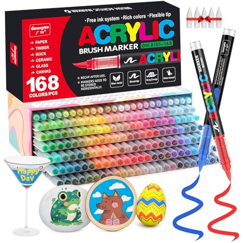 Camiki Art Acrylic Paint Pens, 168 Colors Acrylic Brush Paint